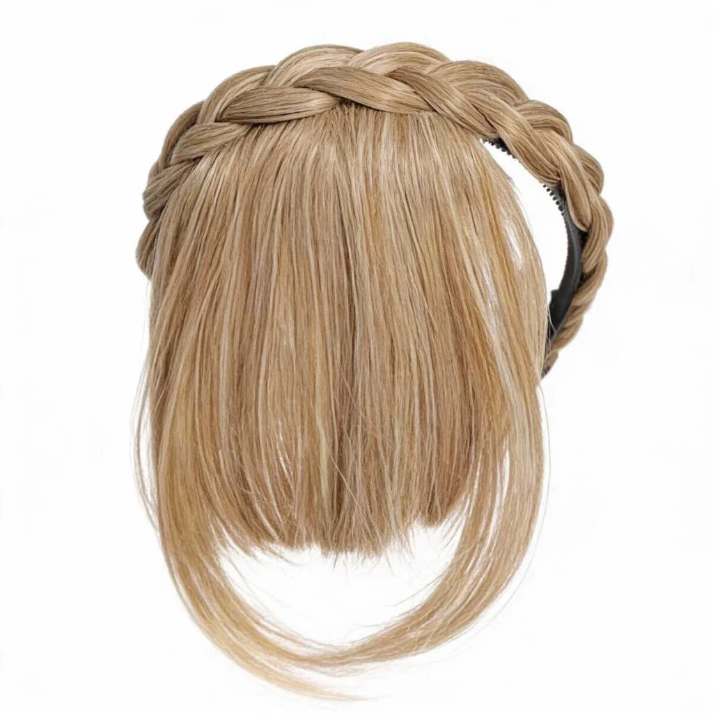 Extenise păr sintetic tip cordeluță împletită cu breton, blond închis - imagine 2