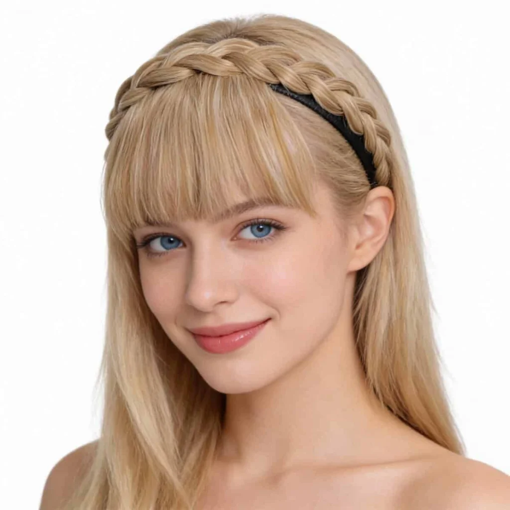 Extenise păr sintetic tip cordeluță împletită cu breton, blond închis - imagine 4
