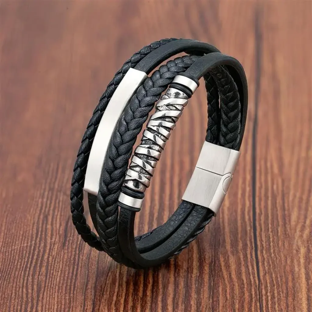 Brățară Viking împletită pentru bărbați, negru - imagine 3