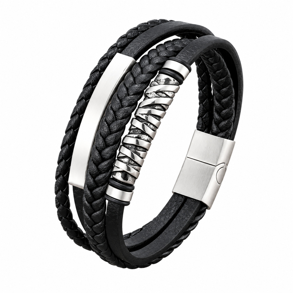 Brățară Viking împletită pentru bărbați, negru - imagine 2