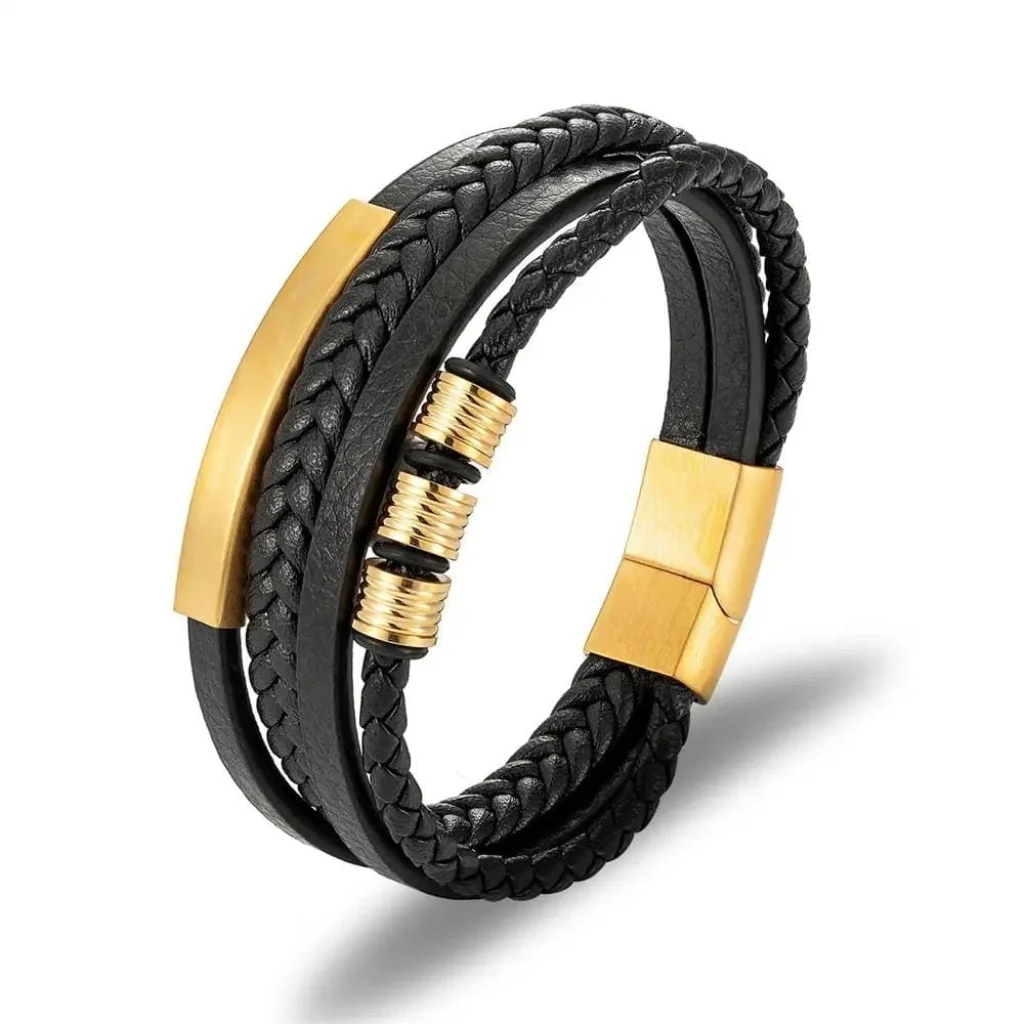 Brățară Viking multistrat, negru și auriu