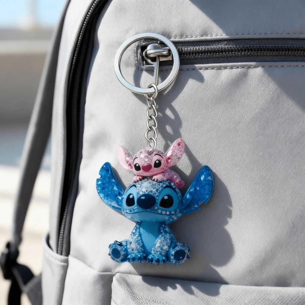 Breloc pereche cu figurine albastră și roz, accesoriu pentru chei - imagine 3