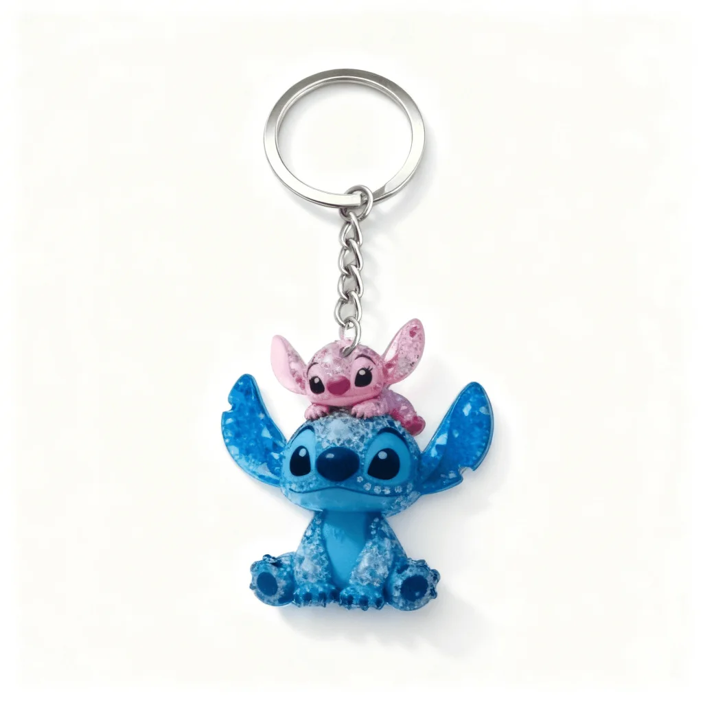 Breloc pereche cu figurine albastră și roz, accesoriu pentru chei