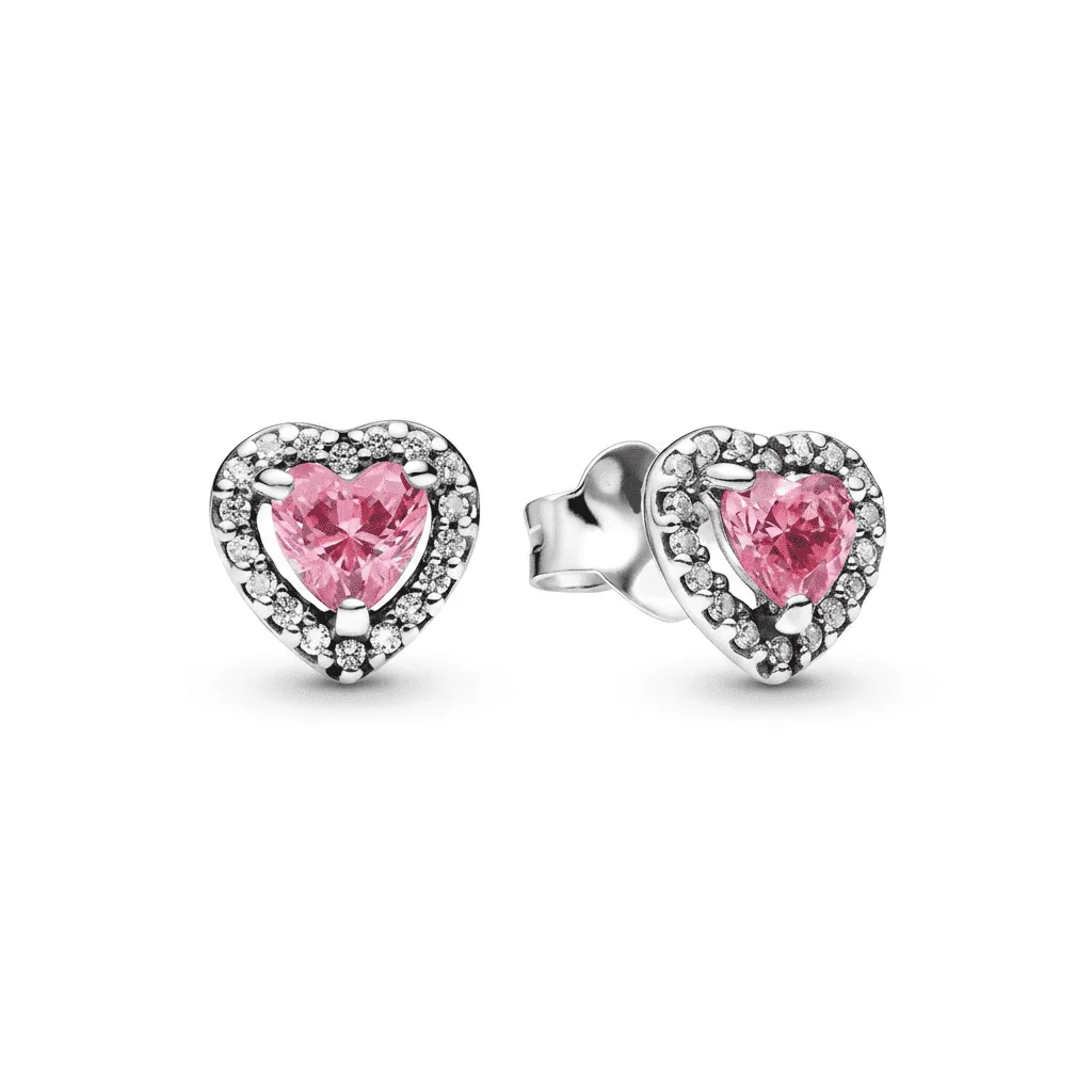 Cercei Pink Crystal Heart - imagine 4