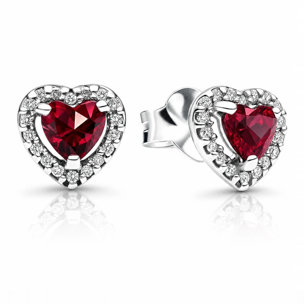 Cercei Red Crystal Heart