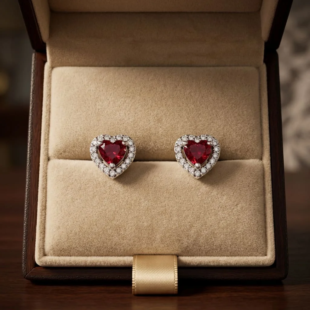 Cercei Red Crystal Heart - imagine 3
