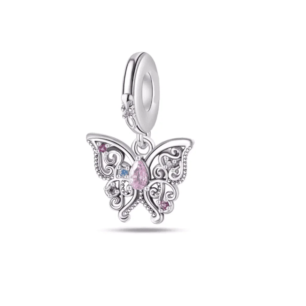 Charm Butterfly cu pietre și accente roz - imagine 3
