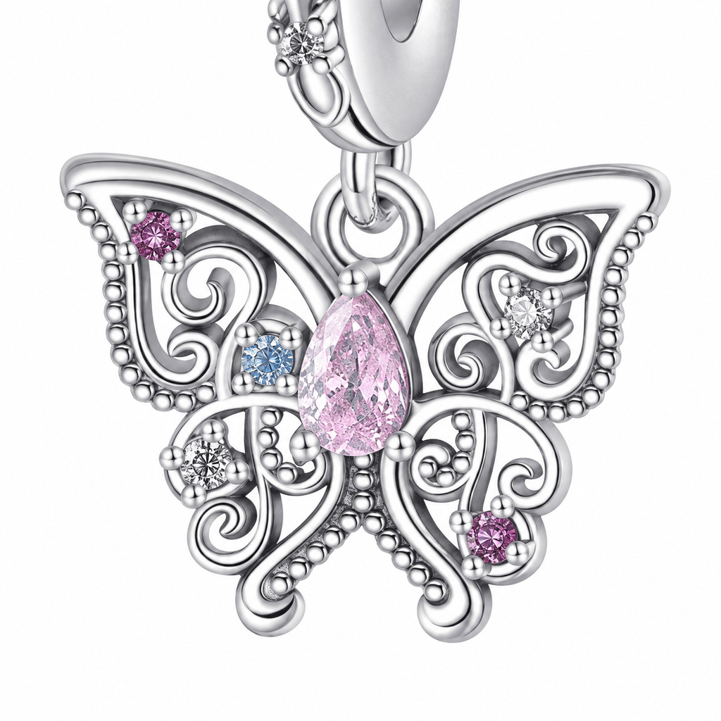 Charm Butterfly cu pietre și accente roz - imagine 2
