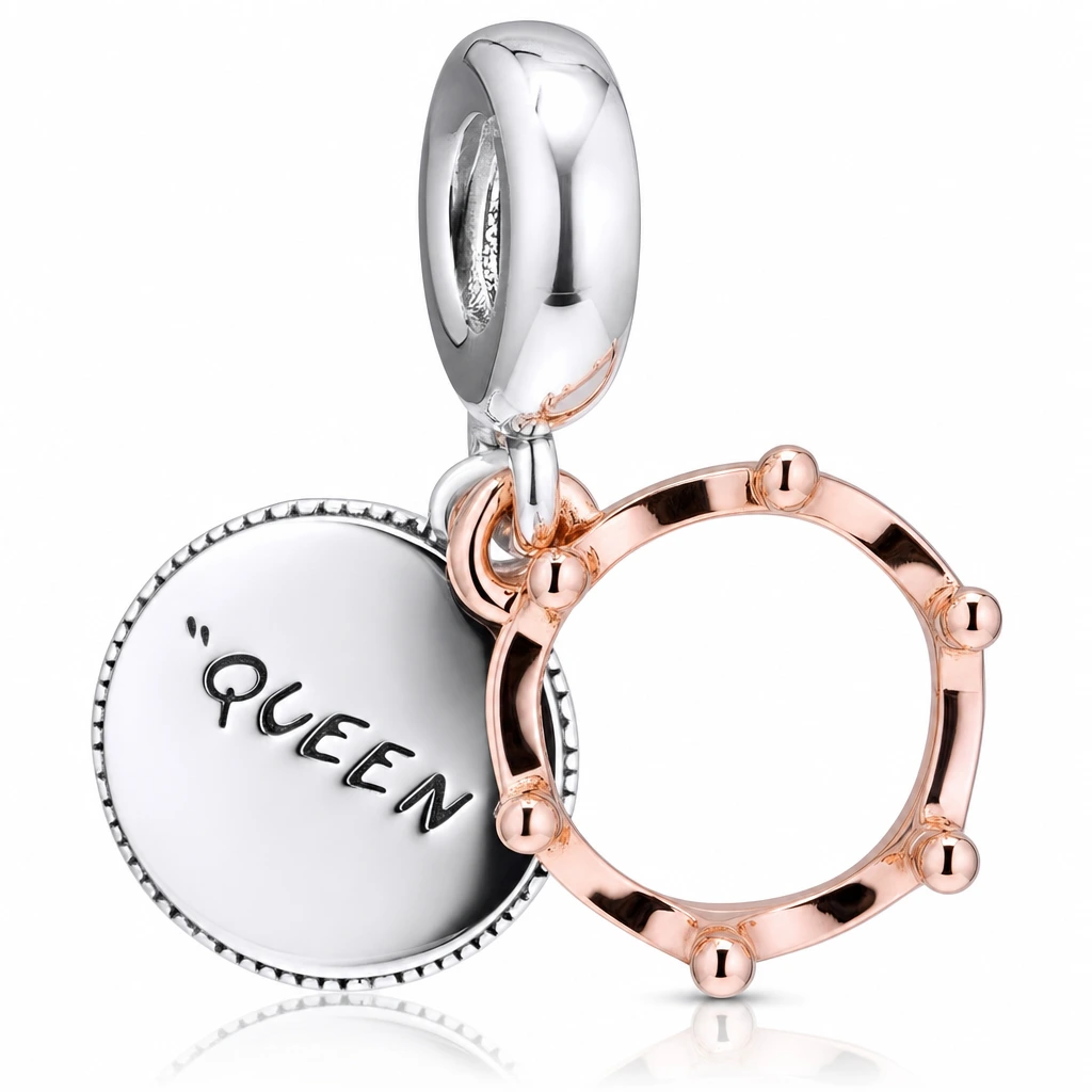 Charm Queen cu inscripție, nuanță roz-aurie - imagine 3