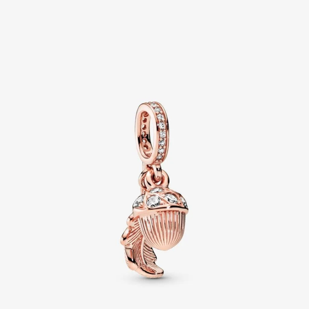 Charm Acorn & Leaf cu ghindă și frunză, roz-auriu - imagine 4