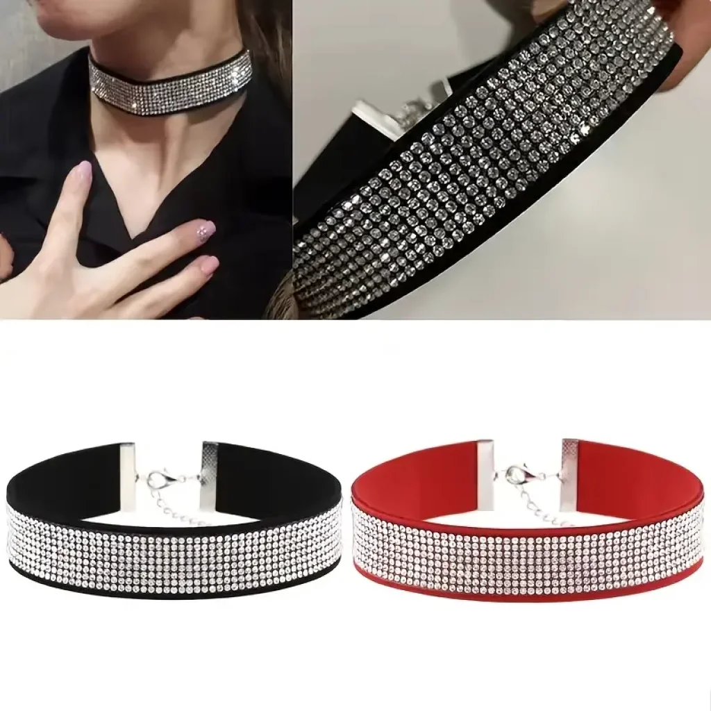 Choker cu pietre luminoase, roșu sau negru - imagine 3