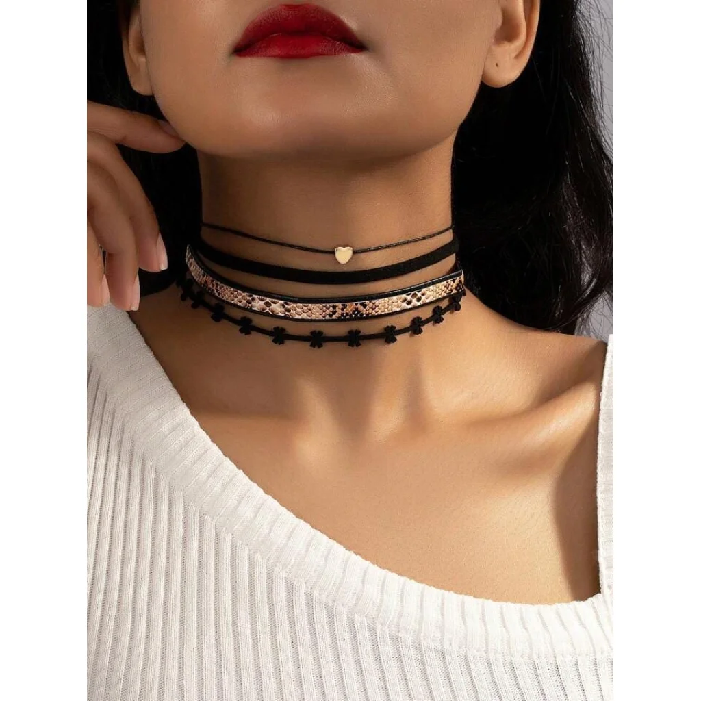 Choker multistrat 4 în 1 cu inimioară aurie - imagine 3