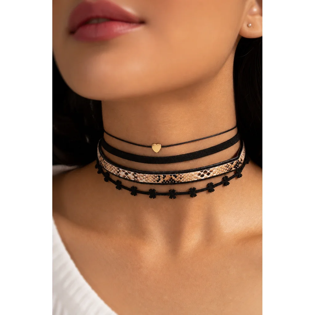 Choker multistrat 4 în 1 cu inimioară aurie - imagine 4