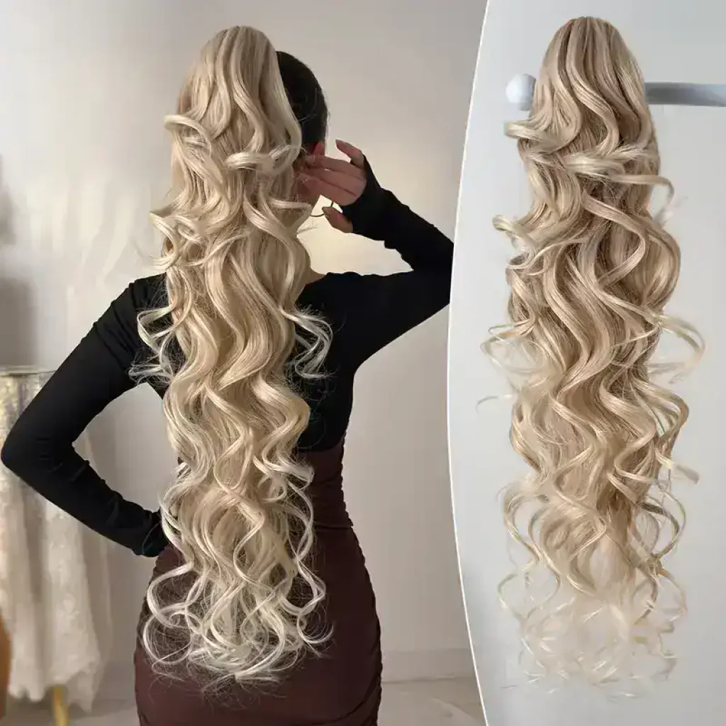Extensie Coada de Cal din Păr Natural, blond cu șuvițe