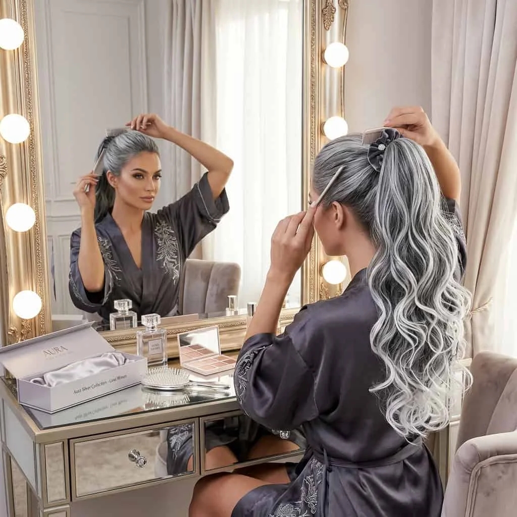 Extensie coadă de cal wavy, Silver Moon Ombre - imagine 3
