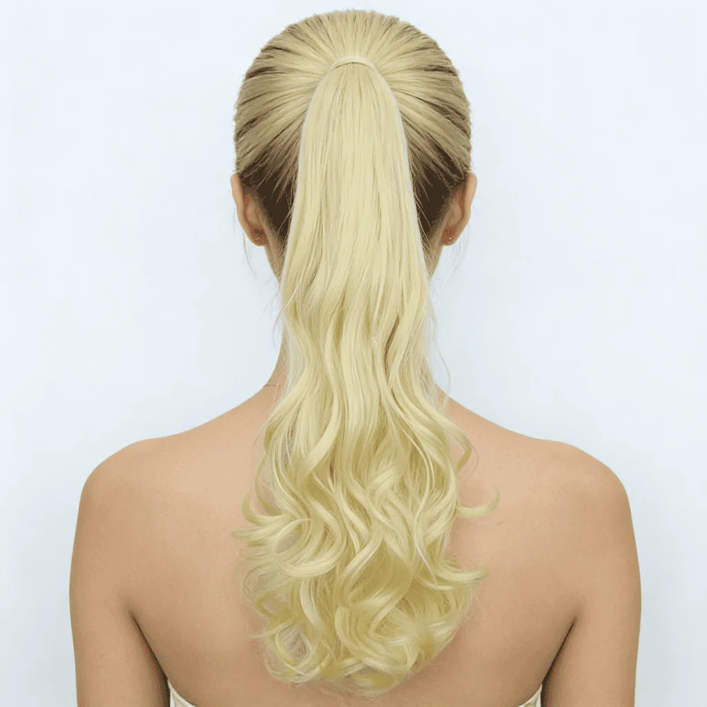 Extensie coadă de cal wavy cu clamă, 50 cm, blond auriu - imagine 5