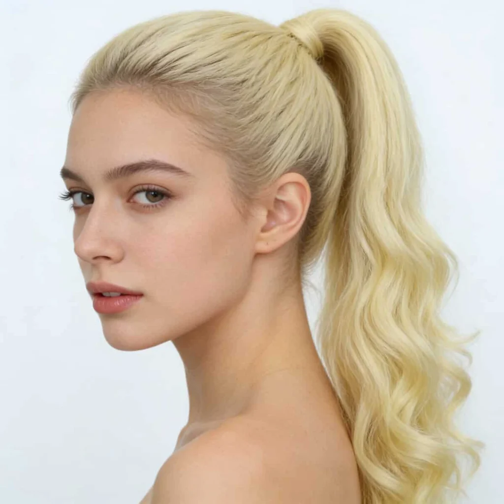 Extensie coadă de cal wavy cu clamă, 50 cm, blond auriu - imagine 4