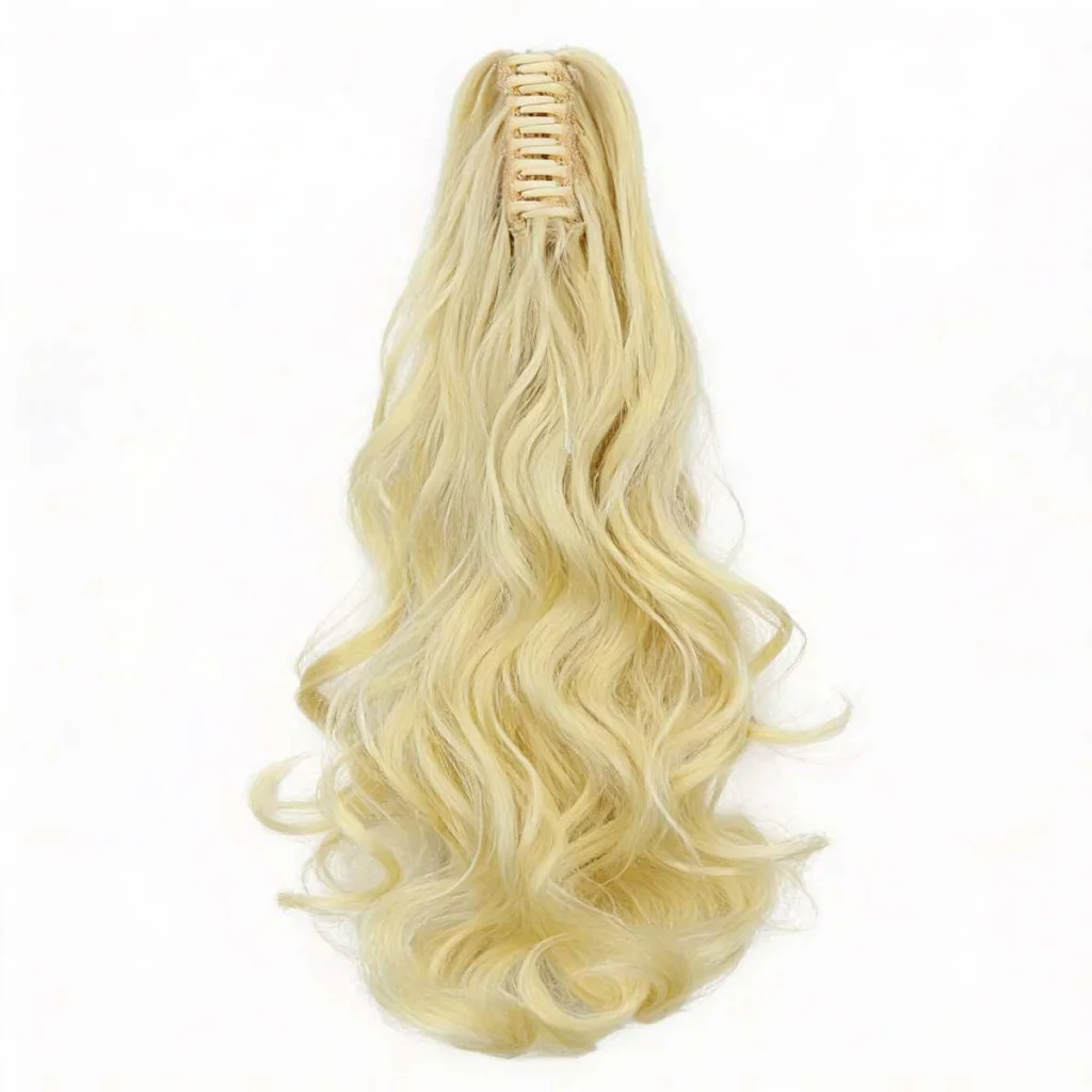 Extensie coadă de cal wavy cu clamă, 50 cm, blond auriu