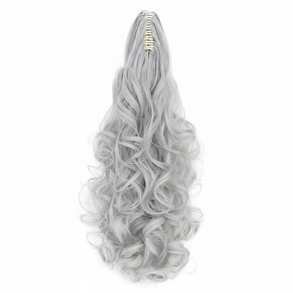 Extensie coadă de cal wavy cu clamă, 50 cm, gri