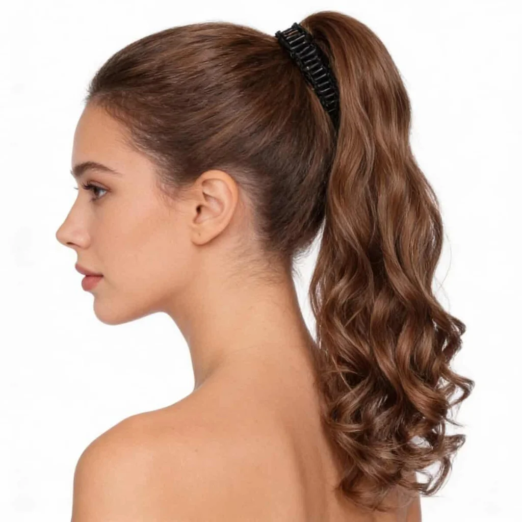 Extensie coadă de cal wavy cu clamă, 50 cm, șaten deschis - imagine 2