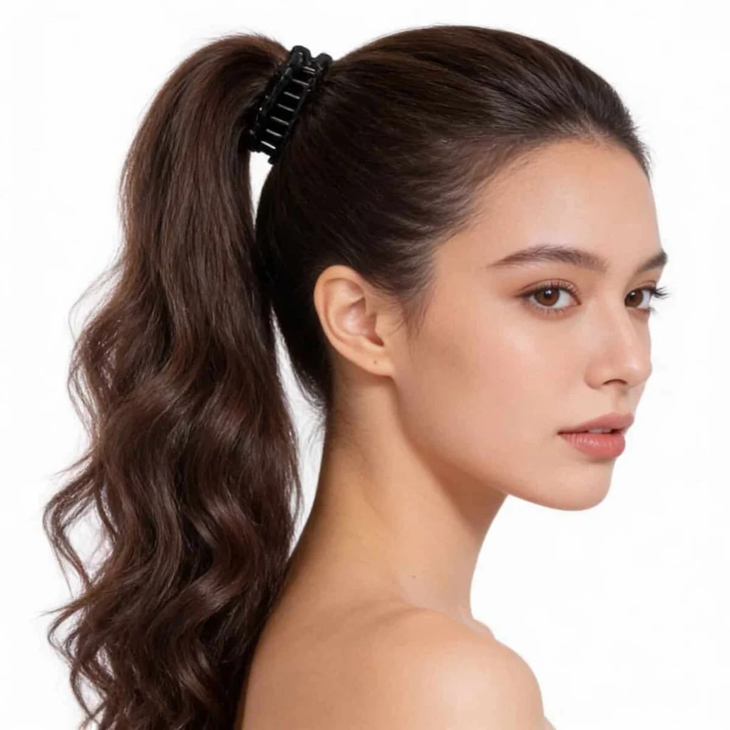Extensie coadă de cal wavy cu clamă, 50 cm, șaten închis - imagine 3