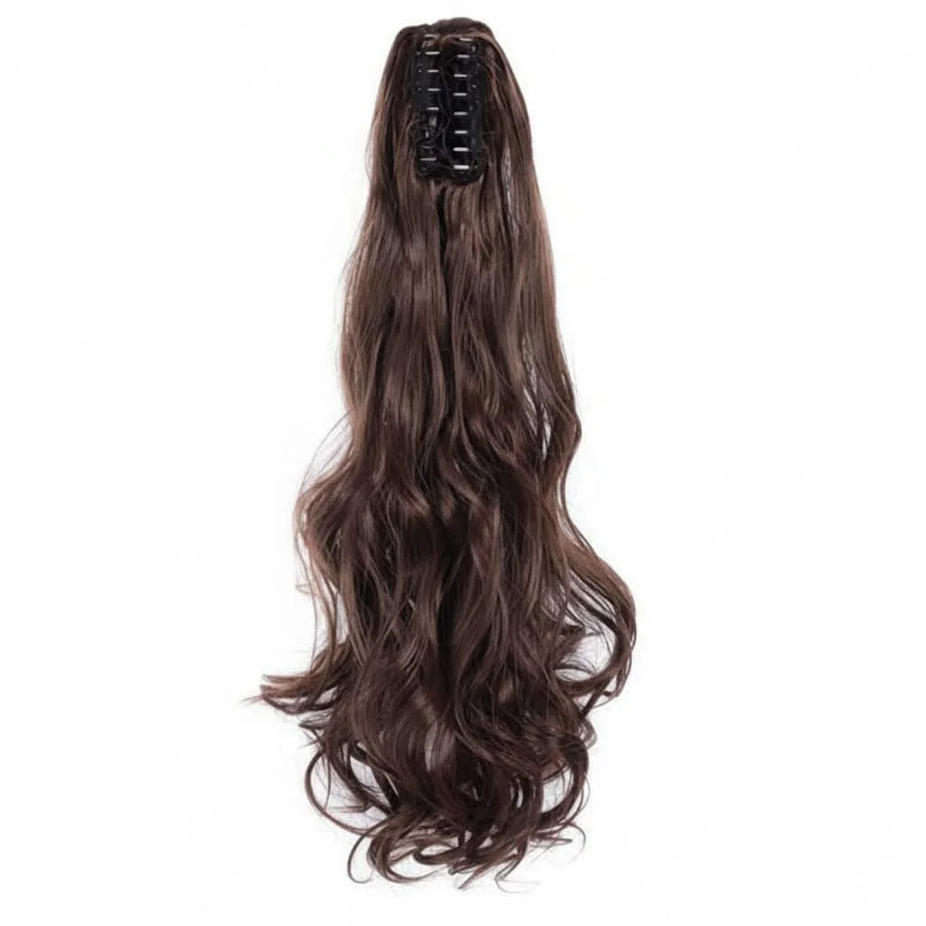 Extensie coadă de cal wavy cu clamă, 50 cm, șaten închis