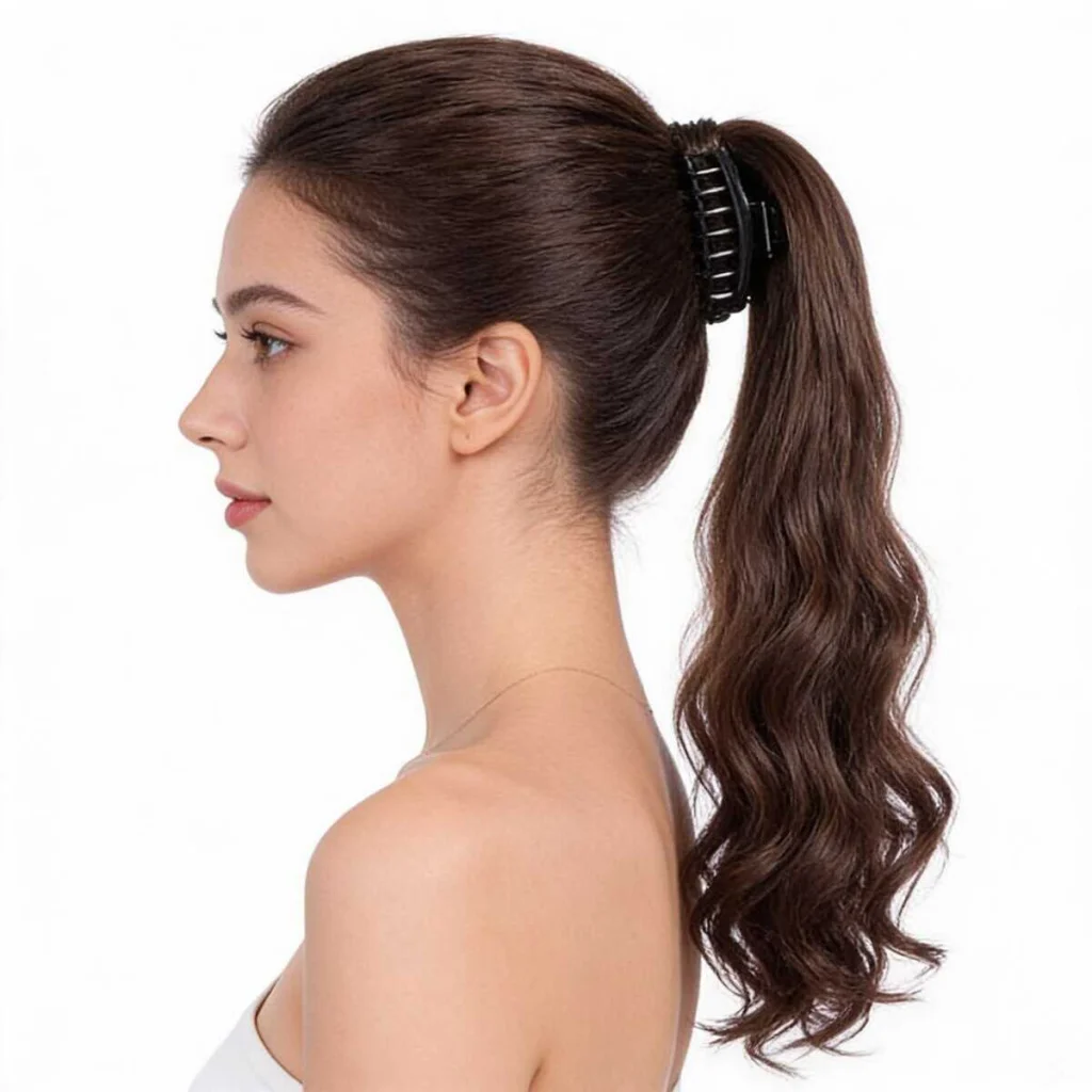 Extensie coadă de cal wavy cu clamă, 50 cm, șaten închis - imagine 2