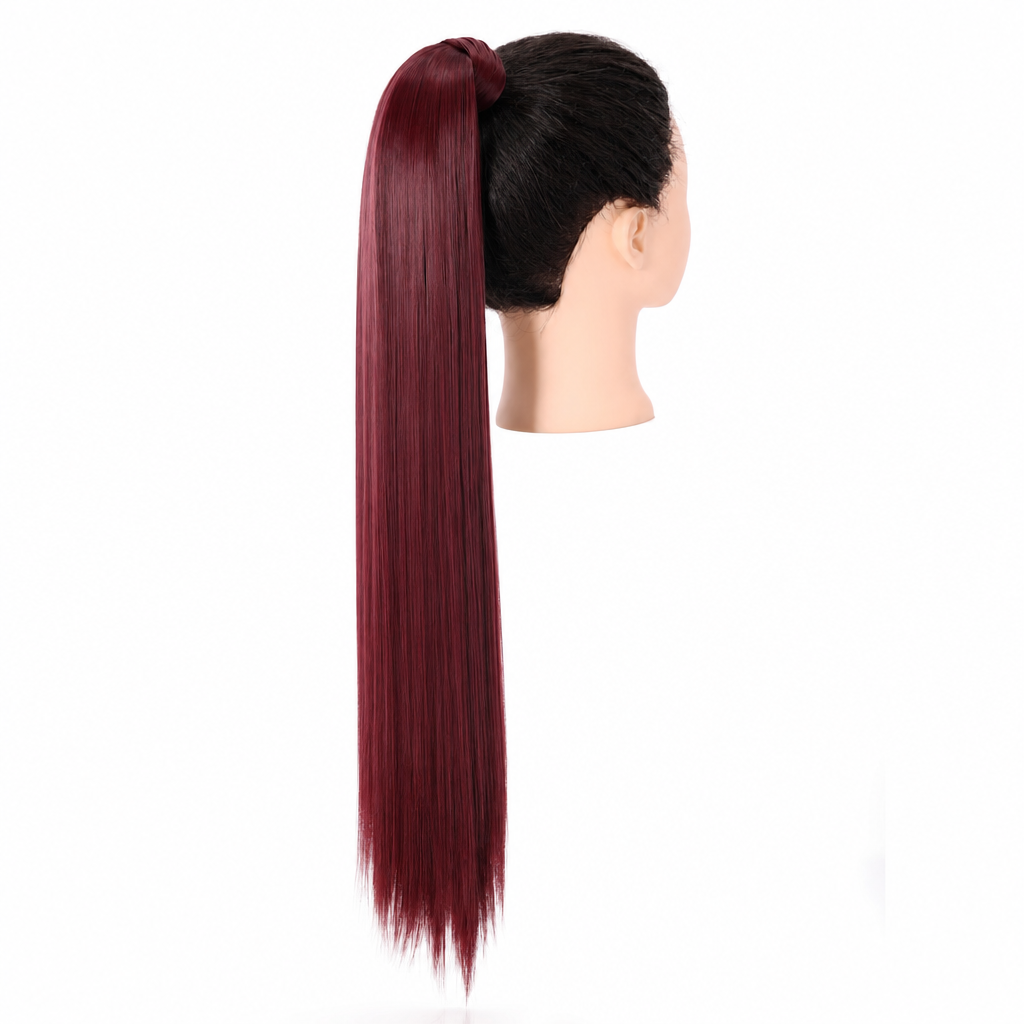 Extensie tip coadă de cal lungă, dreaptă, burgundy