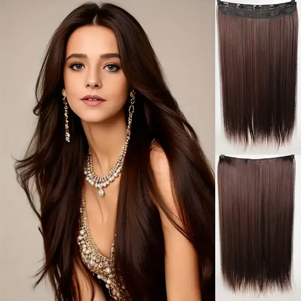 Extensii Clip In, din par natural maro inchis, de calitate superioara