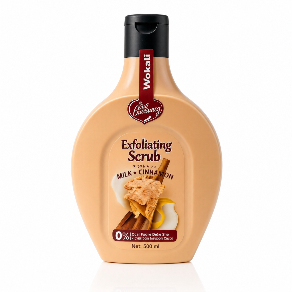Gel scrub exfoliant cu aroma Milk Cinnamon, Wokali, cantitate 500 ml