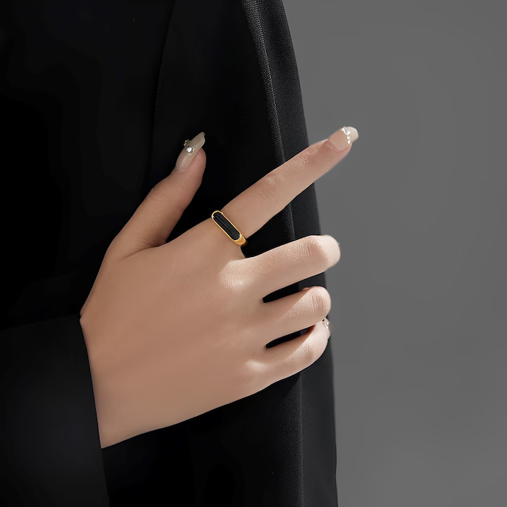 Inel, Design Clasic, Auriu/Negru - imagine 2