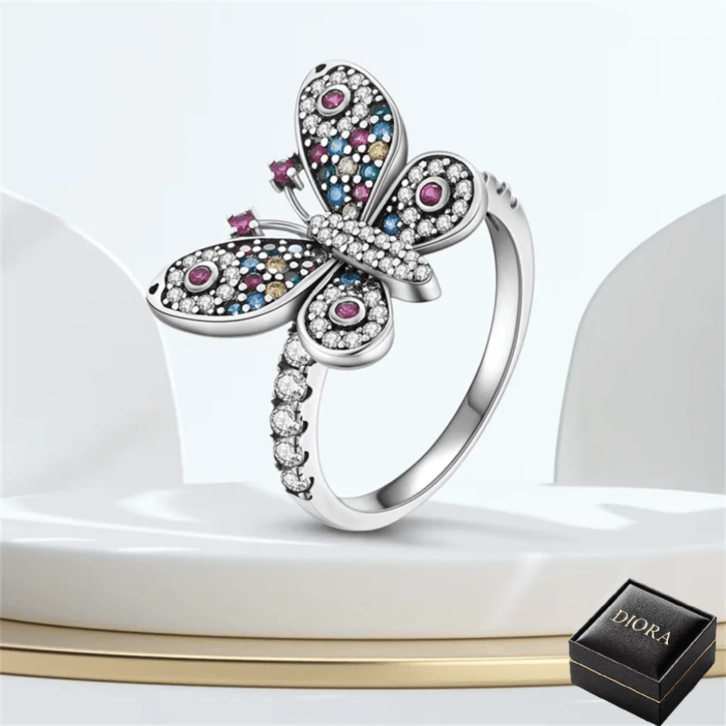 Inel Diora, model Fluture cu Pietre Colorate - imagine 4