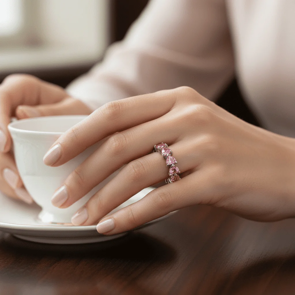Inel Pink Love, decorat cu inimi - imagine 4