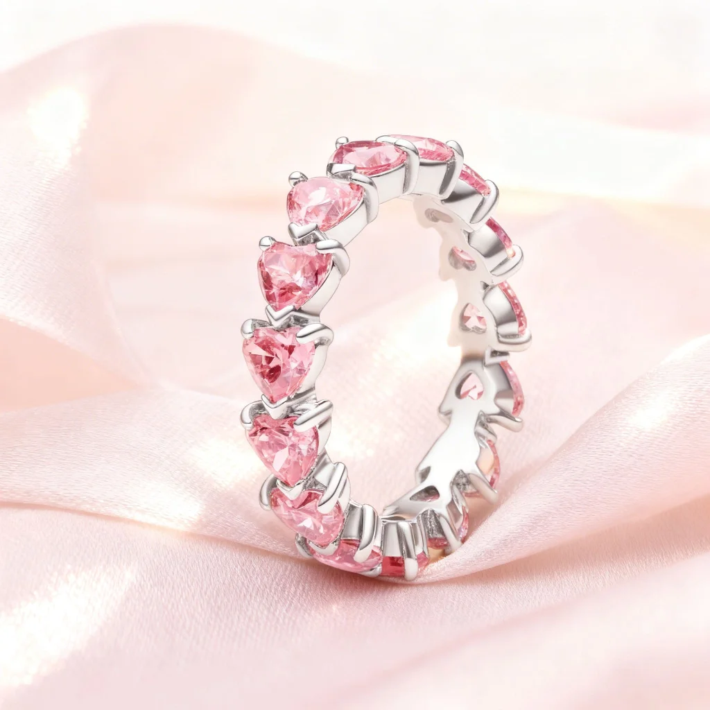 Inel Pink Love, decorat cu inimi - imagine 5