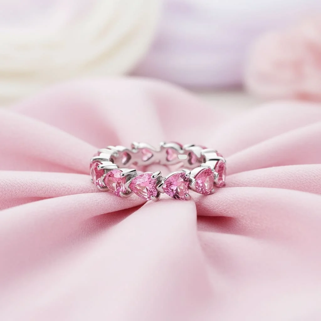 Inel Pink Love, decorat cu inimi - imagine 3
