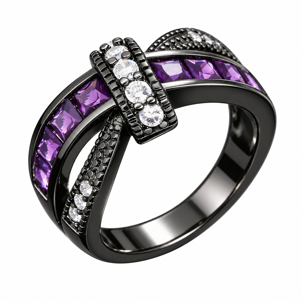 Inel cu pietre violet, design sofisticat - imagine 2