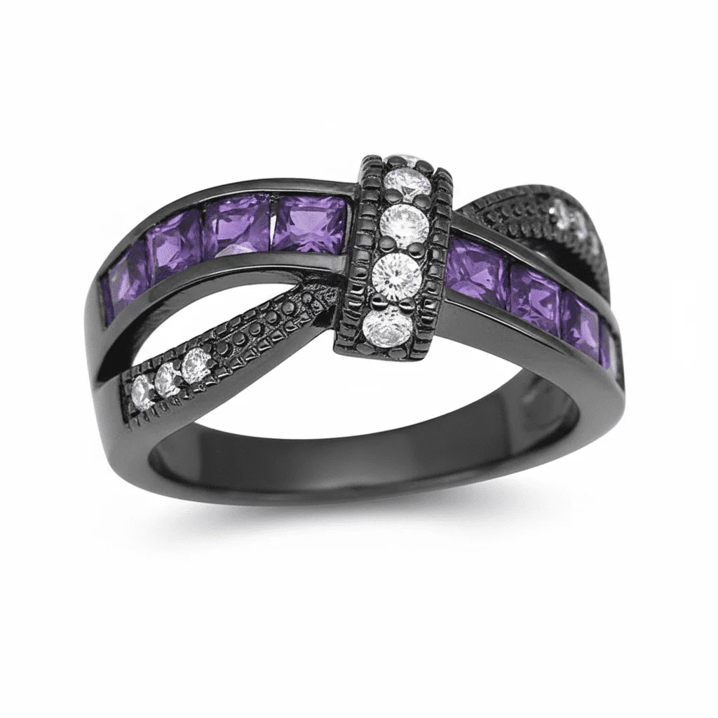 Inel cu pietre violet, design sofisticat