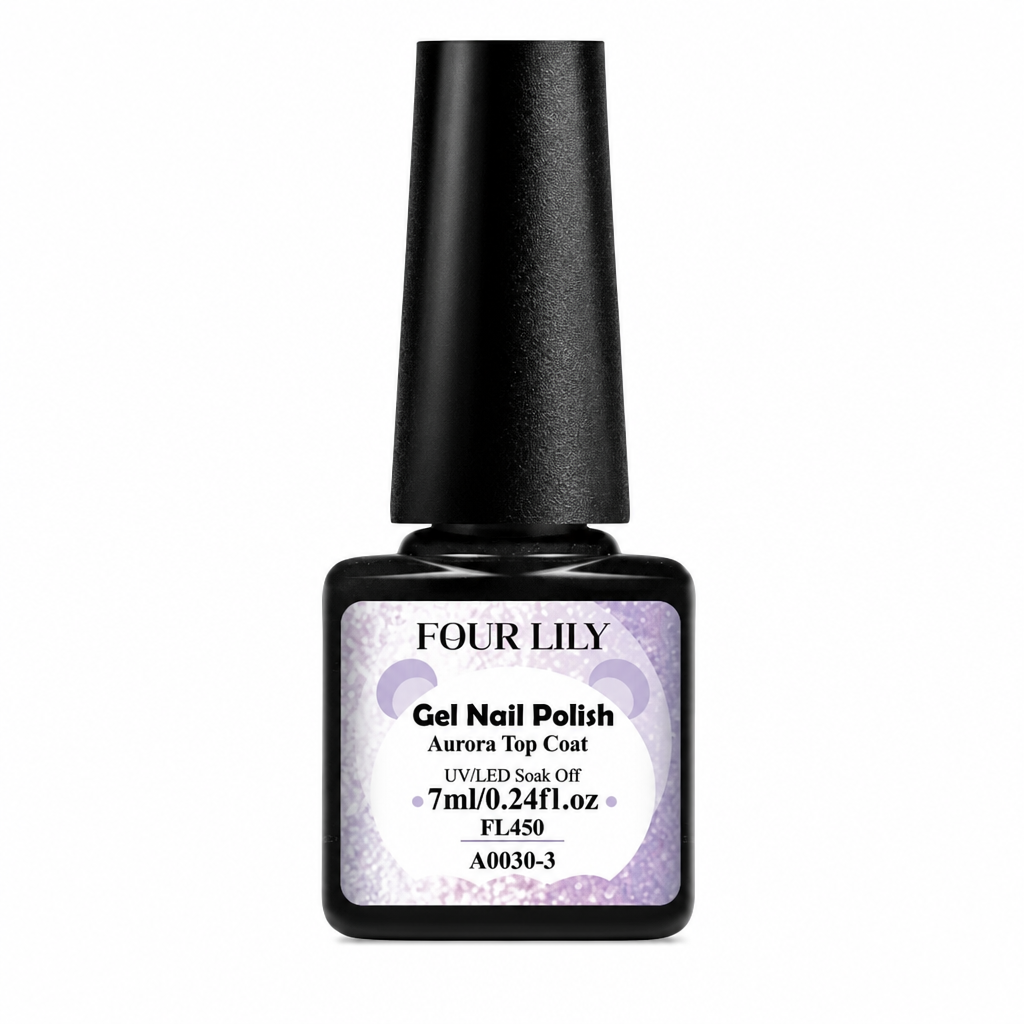 Set LILY Gel 2în1 Top Coat Jelly Shell Aurora, 7ml Finisaj Holografic, 6 x 7ml