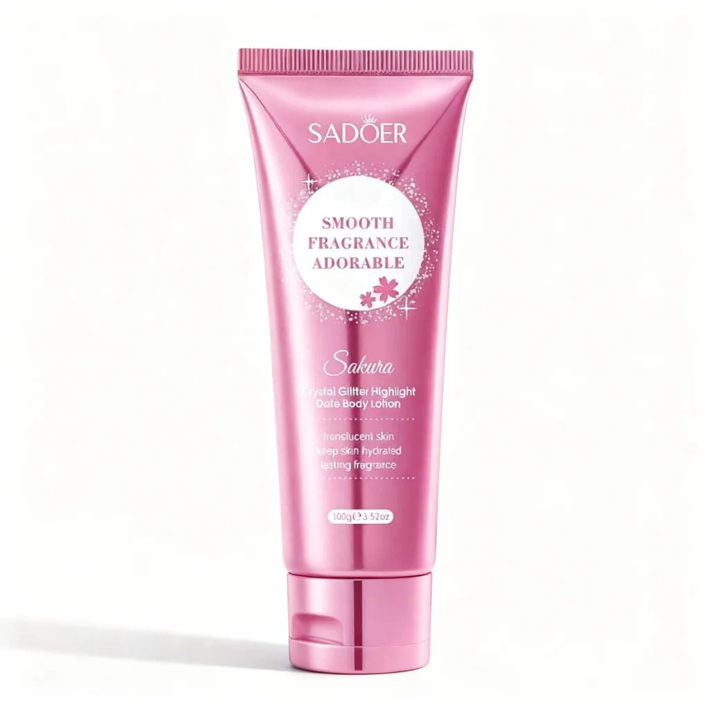 Loțiune de corp iluminatoare cu sclipici și parfum de sakura, Sadoer, 100 g - imagine 2