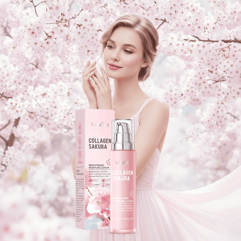 Loțiune hidratantă iluminatoare cu colagen și extract de sakura, Sadoer, 100 ml - imagine 3