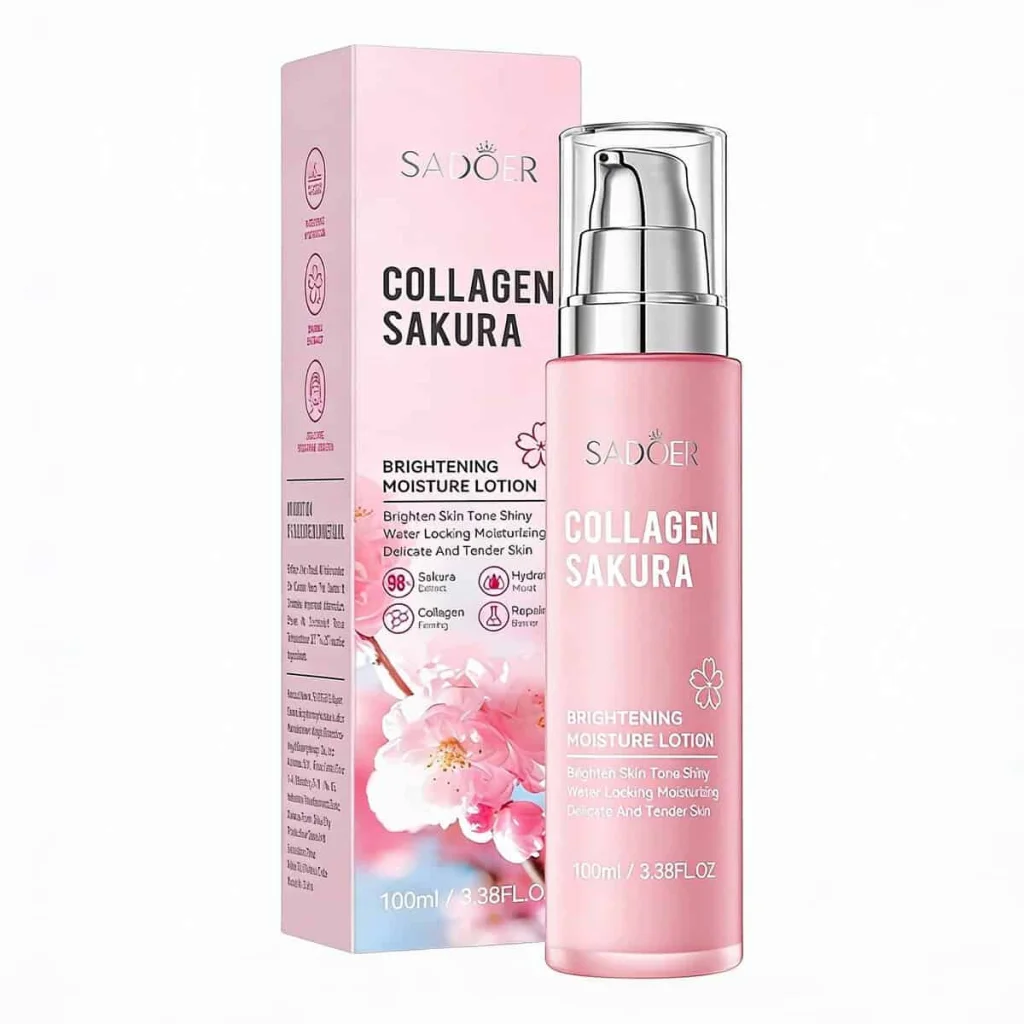 Loțiune hidratantă iluminatoare cu colagen și extract de sakura, Sadoer, 100 ml