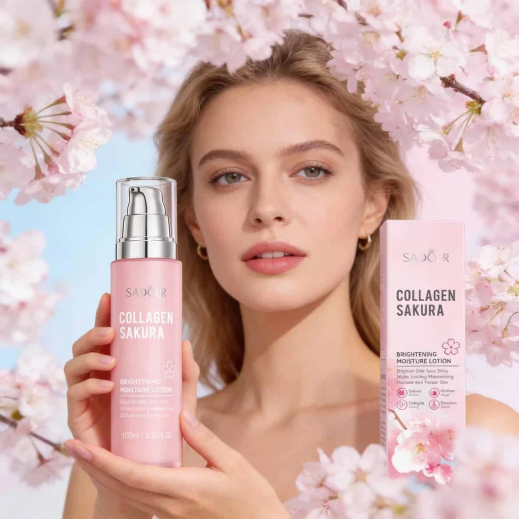 Loțiune hidratantă iluminatoare cu colagen și extract de sakura, Sadoer, 100 ml - imagine 2