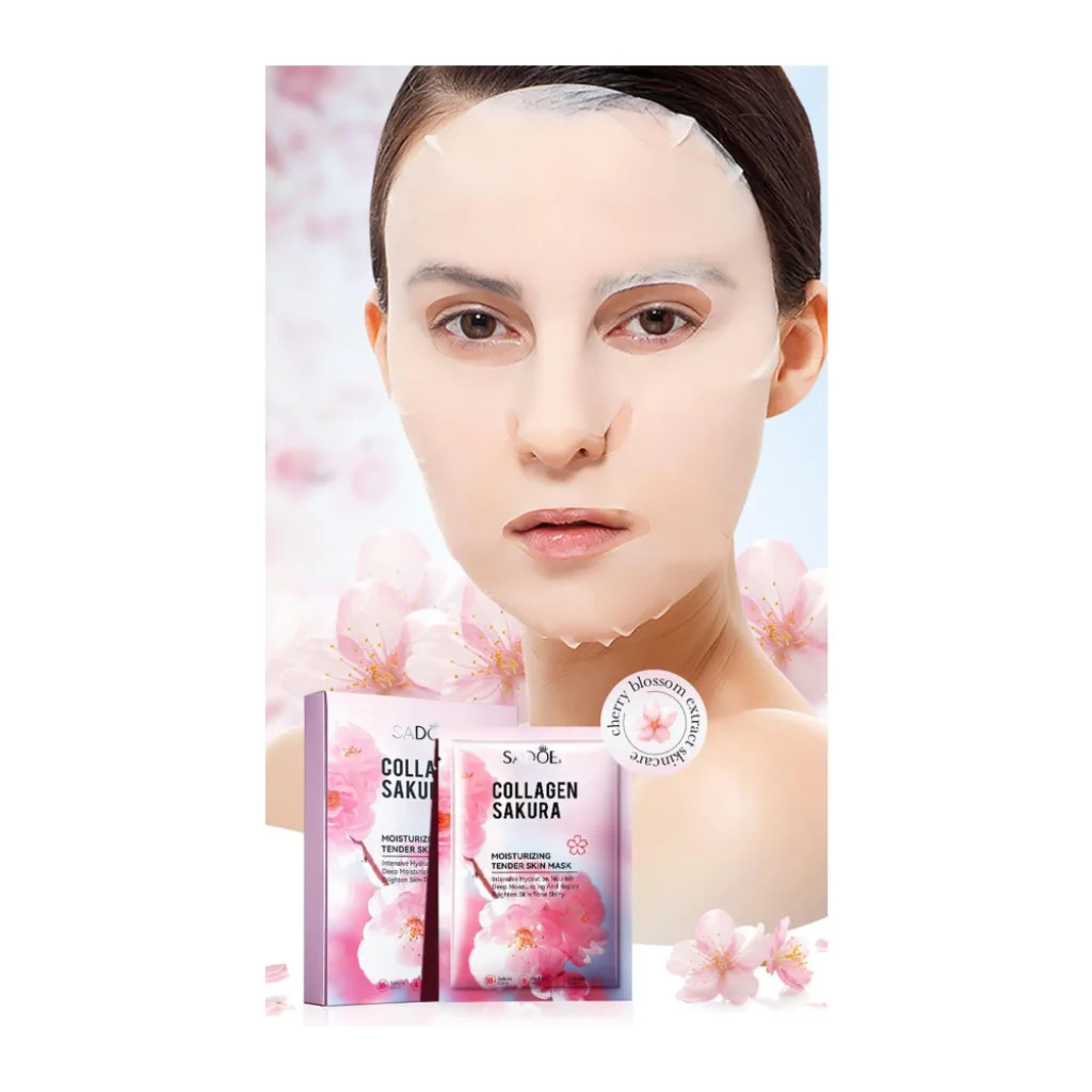 Mască facială hidratantă cu colagen și extract de flori de cireș - imagine 3