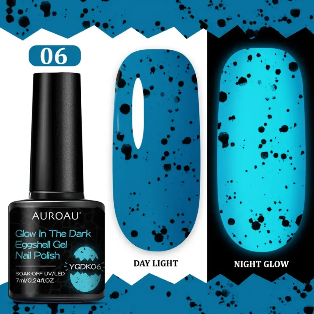 Oja Semipermanentă Auroau Glow in the Dark, Efect Fosforescent & Textură Eggshell, 3 x 7ml - imagine 3
