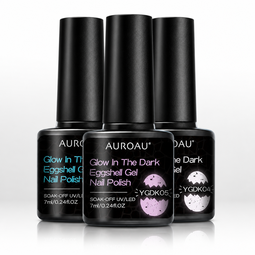 Oja Semipermanentă Auroau Glow in the Dark, Efect Fosforescent & Textură Eggshell, 3 x 7ml