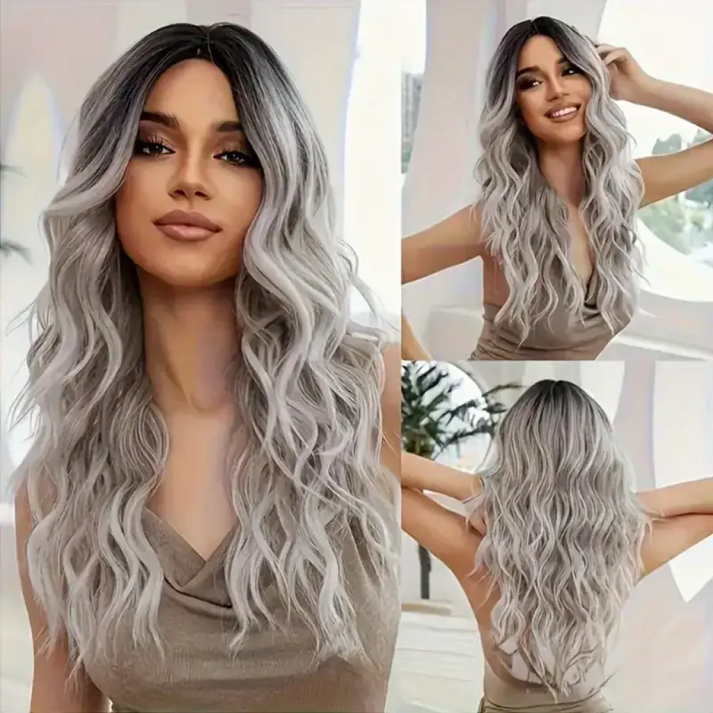 Perucă Ombre Gri-Negru din Păr Natural - imagine 2