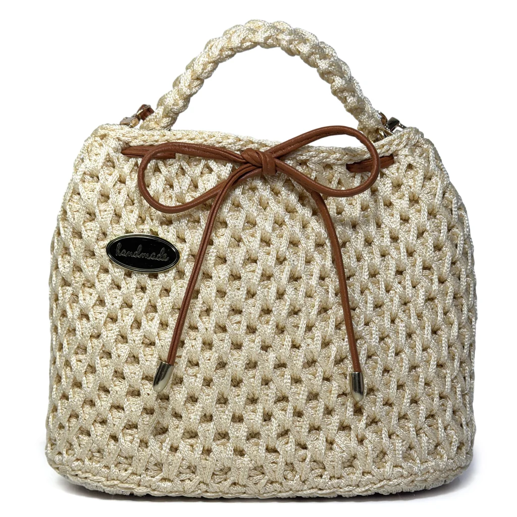 Poșetă bucket croșetată, crem