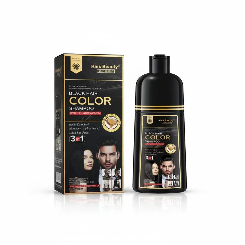 Șampon nuanțator, negru, 3 în 1, Kiss Beauty, 420 ml