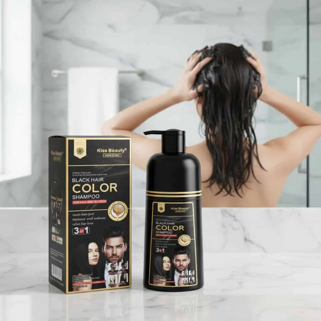 Șampon nuanțator, negru, 3 în 1, Kiss Beauty, 420 ml - imagine 3