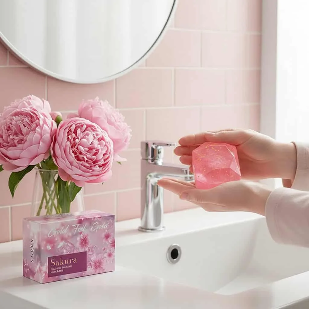 Săpun handmade cu ulei esențial de Sakura, 24k, Sadoer, 100g - imagine 2